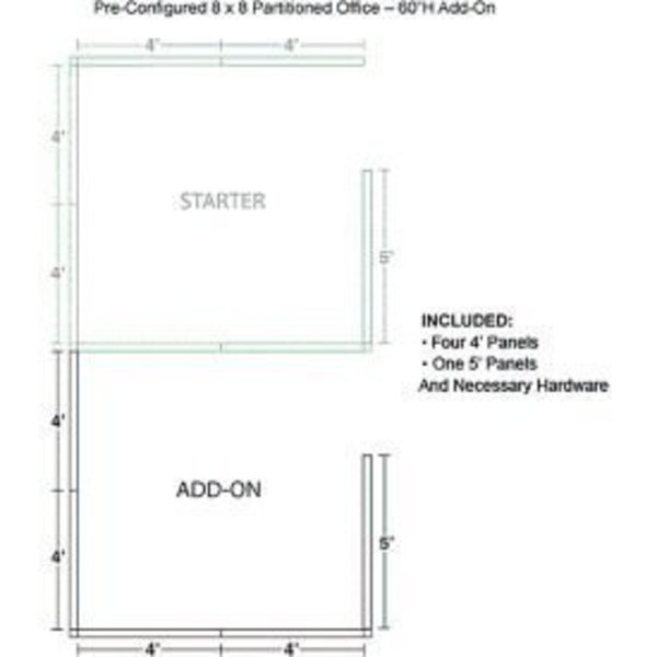 Global Equipment Interion    Pre-Configured Office Cubicle - 8'W x 8'D x 60"H - Add-On Kit - Gray 236653GY